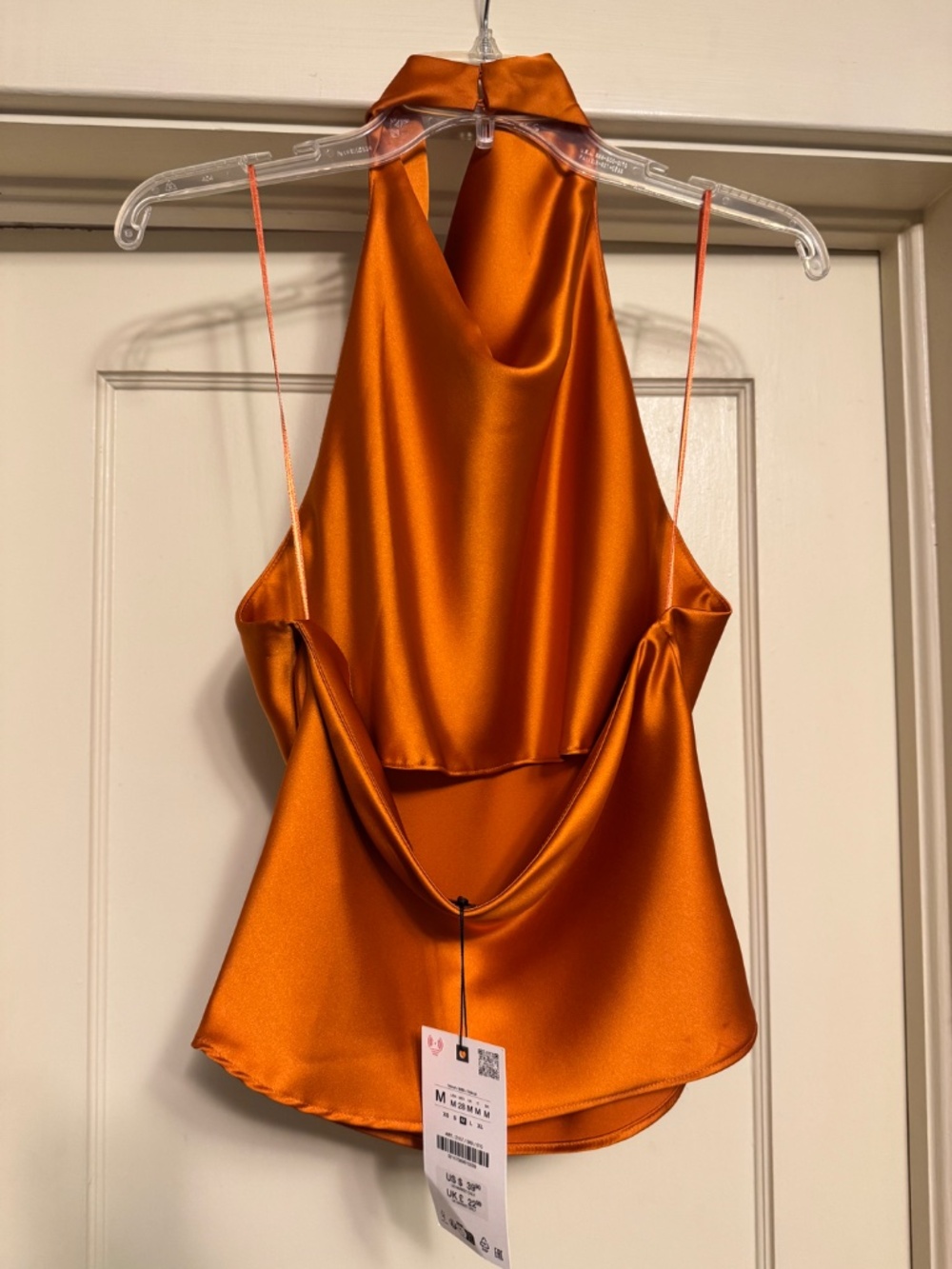 Zara - Satin effect Halter top. Color Burnt Orange. Size M - Picture 3 of 6